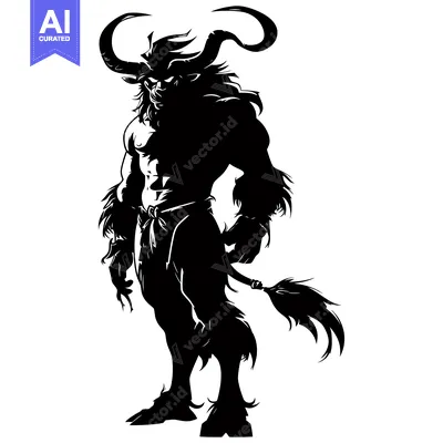 Aset premium populer: Silhouette of a Muscular Minotaur with Long Horns
