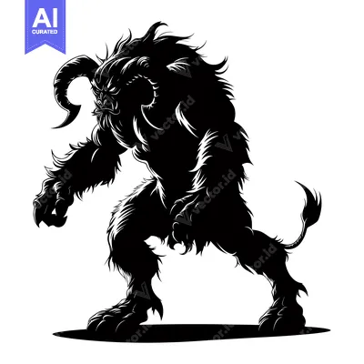 Popular premium asset: A Black and White Silhouette of a Furry, Horned, and Clawed Monster