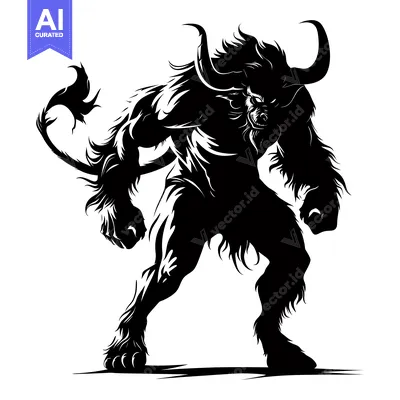 Popular premium asset: Black and White Silhouette of a Ferocious Bull-Like Creature