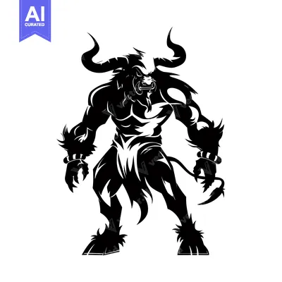 Premium design asset: Black and White Stylized Illustration of a Minotaur