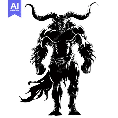 Aset premium populer: Silhouette of a Muscular Minotaur with Large Curved Horns