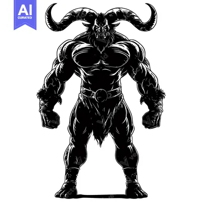 Premium design asset: A Muscular, Horned, Anthropomorphic Being With a Fierce Expression
