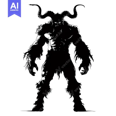 Aset desain premium: Silhouette of a Muscular, Horned, and Furry Monster