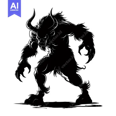 Premium design asset: Black and White Silhouette of a Ferocious Minotaur