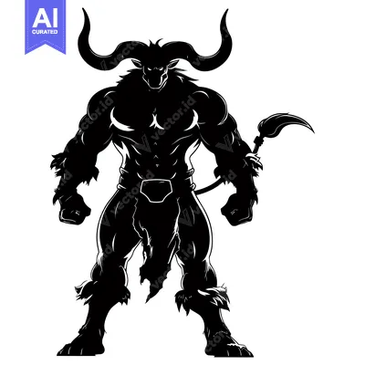 Popular premium asset: Silhouette of a Muscular Minotaur with a Broom
