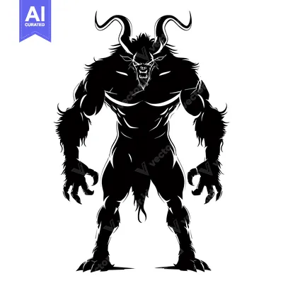 Aset premium populer: Silhouette of a Ferocious, Horned, Muscular Monster