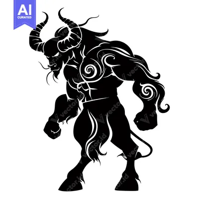 Aset premium populer: Black and White Silhouette of a Muscular Bull-Like Creature