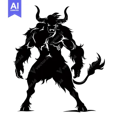 Premium design asset: Silhouette of a Muscular, Powerful Bull with Large Horns