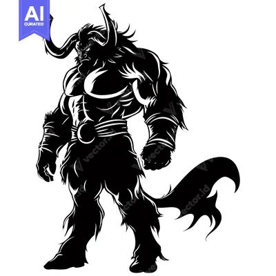 Silhouette of a Powerful Bull-like Creature with Horns