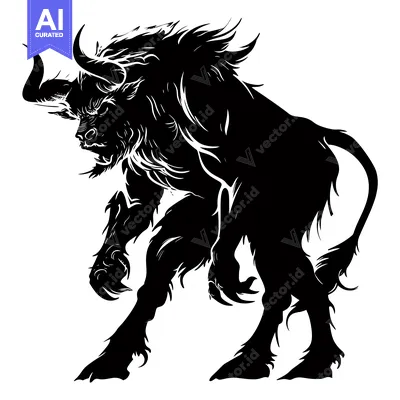 Aset premium populer: Black and White Silhouette of a Furious Bull
