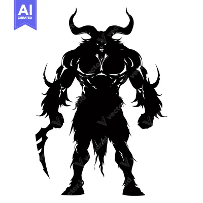 Popular premium asset: Silhouette of a Powerful, Muscular, Horned Monster with a Weapon