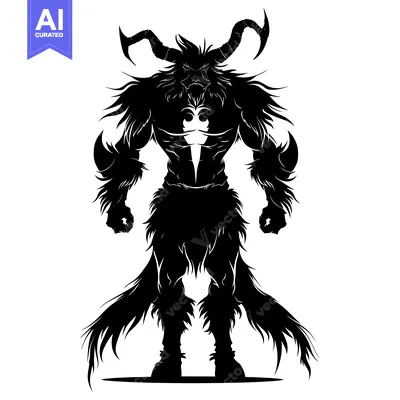 Aset premium populer: A Silhouette of a Muscular, Horned, and Furry Demon