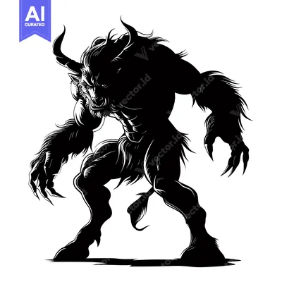 Aset desain premium: A menacing silhouette of a monstrous creature with horns and claws