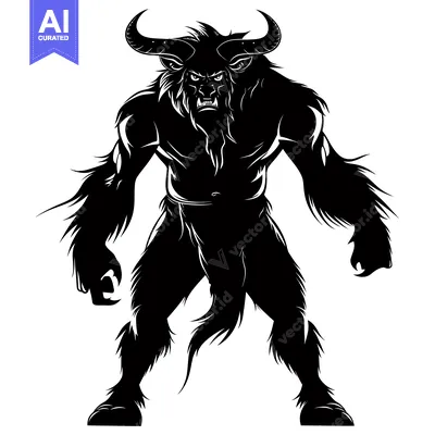 Aset premium populer: Black and White Silhouette of a Ferocious Minotaur