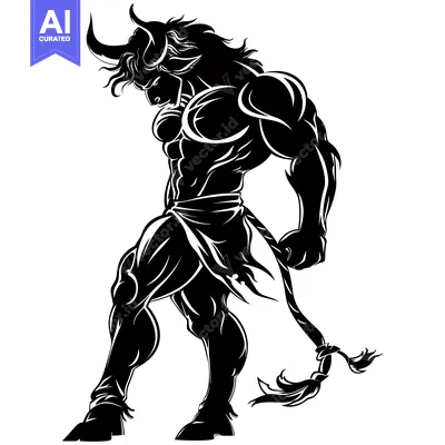 Aset desain premium: Muscular Bull Silhouette with Horns and Tail
