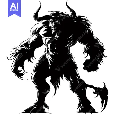 Aset premium populer: A Muscular, Ferocious Minotaur with Horns and Claws