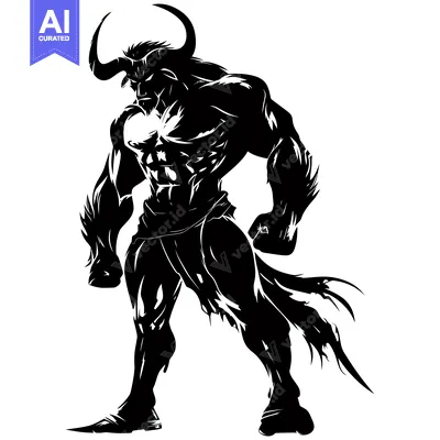 Muscular Minotaur with Curved Horns in Silhouette
