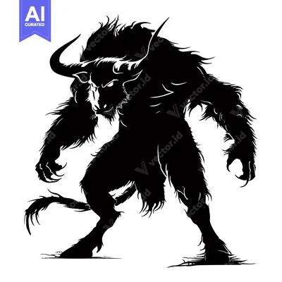 Aset premium populer: A menacing silhouette of a mythical bull-like creature with sharp claw