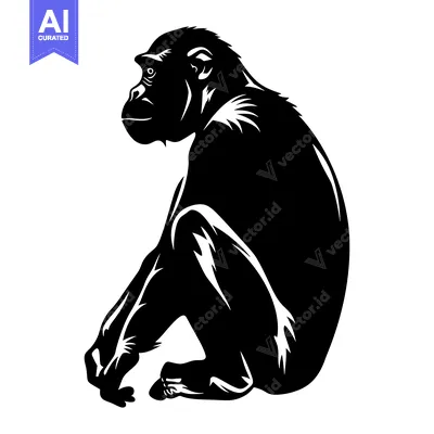 Aset premium populer: Black and White Silhouette of a Sitting Chimpanzee