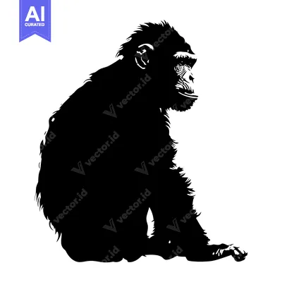 Aset premium populer: Black and White Silhouette of a Sitting Chimpanzee