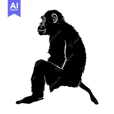 Aset premium populer: Black and White Silhouette of a Sitting Chimpanzee