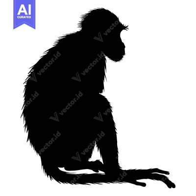 Black Silhouette of a Sitting Monkey