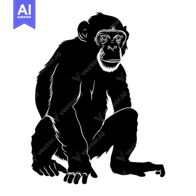 Popular premium asset: Black and White Silhouette of a Sitting Chimpanzee