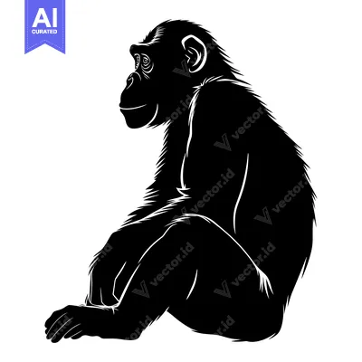 Aset desain premium: Silhouette of a Chimpanzee Sitting and Looking Away