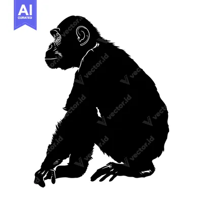 Popular premium asset: Black and White Silhouette of a Sitting Chimpanzee