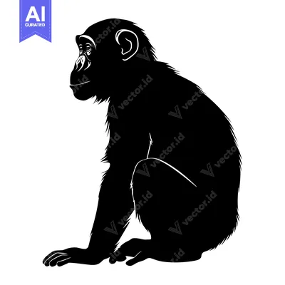 Premium design asset: Black and White Silhouette of a Chimpanzee Sitting