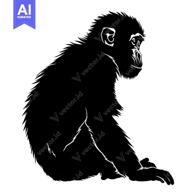 Aset premium populer: Black and White Silhouette of a Sitting Monkey