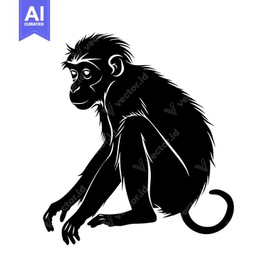 Popular premium asset: Black and White Silhouette of a Sitting Monkey