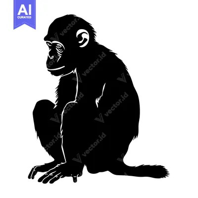Aset premium populer: Black and White Silhouette of a Sitting Chimpanzee