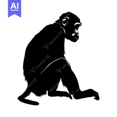 Popular premium asset: Black and White Silhouette of a Sitting Chimpanzee
