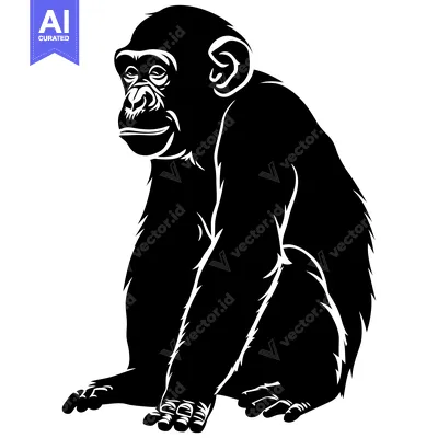 Popular premium asset: Black and White Silhouette of a Sitting Chimpanzee
