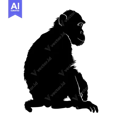Aset premium populer: Black and White Silhouette of a Sitting Chimpanzee