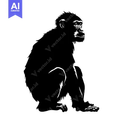 Premium design asset: Black and White Silhouette of a Sitting Chimpanzee