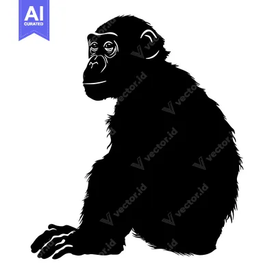 Aset premium populer: Black and White Silhouette of a Sitting Chimpanzee