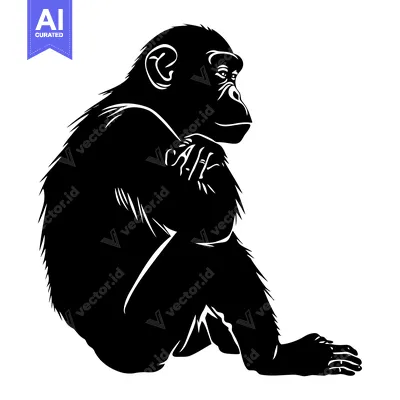 Popular premium asset: Black and White Silhouette of a Sitting Chimpanzee
