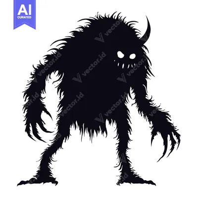 Premium design asset: Silhouette of a Furry Monster with Claws and a Horn