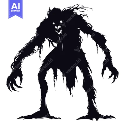 Silhouette of a grotesque monster with sharp claws and a fanged mouth