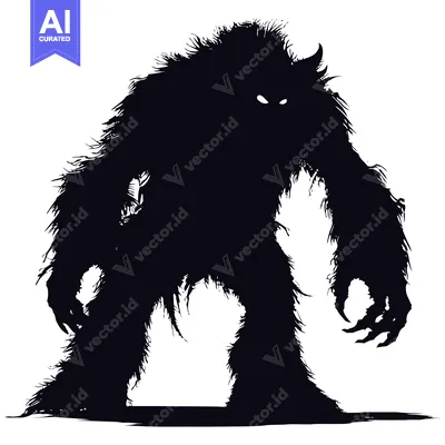 Aset premium populer: Silhouette of a Furry, Monstrous Creature with Claws and Glowing Eyes