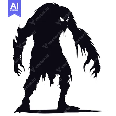 Aset desain premium: Silhouette of a monstrous, clawed creature with a torn, ragged body