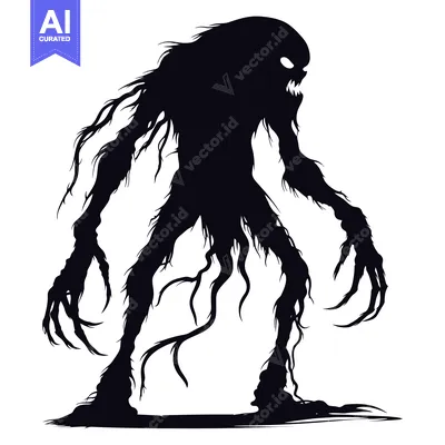 Aset desain premium: Silhouette of a Grotesque Creature with Claws and Fangs