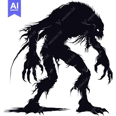 Aset desain premium: Silhouette of a Ferocious Monster with Sharp Claws