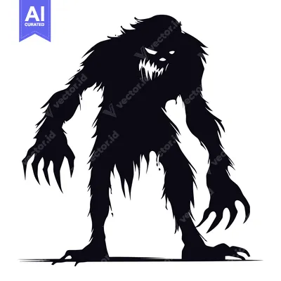 Aset premium populer: A Black Silhouette of a Furry Monster with Sharp Claws