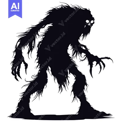 Aset desain premium: Silhouette of a Hairy Monster with Claws