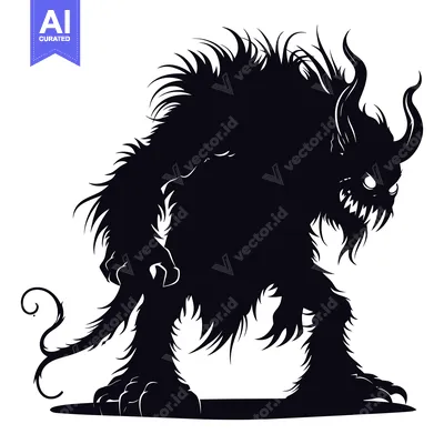 Silhouette of a Furry, Fanged Monster with Horns and a Tail