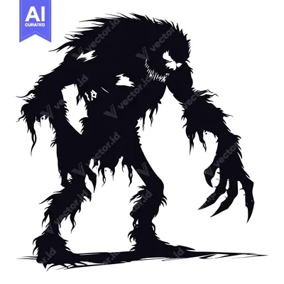 Premium design asset: Silhouette of a Ferocious, Furry Creature with Sharp Claws