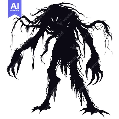 Silhouette of a Creepy, Slender, and Shapeless Monster with Claws